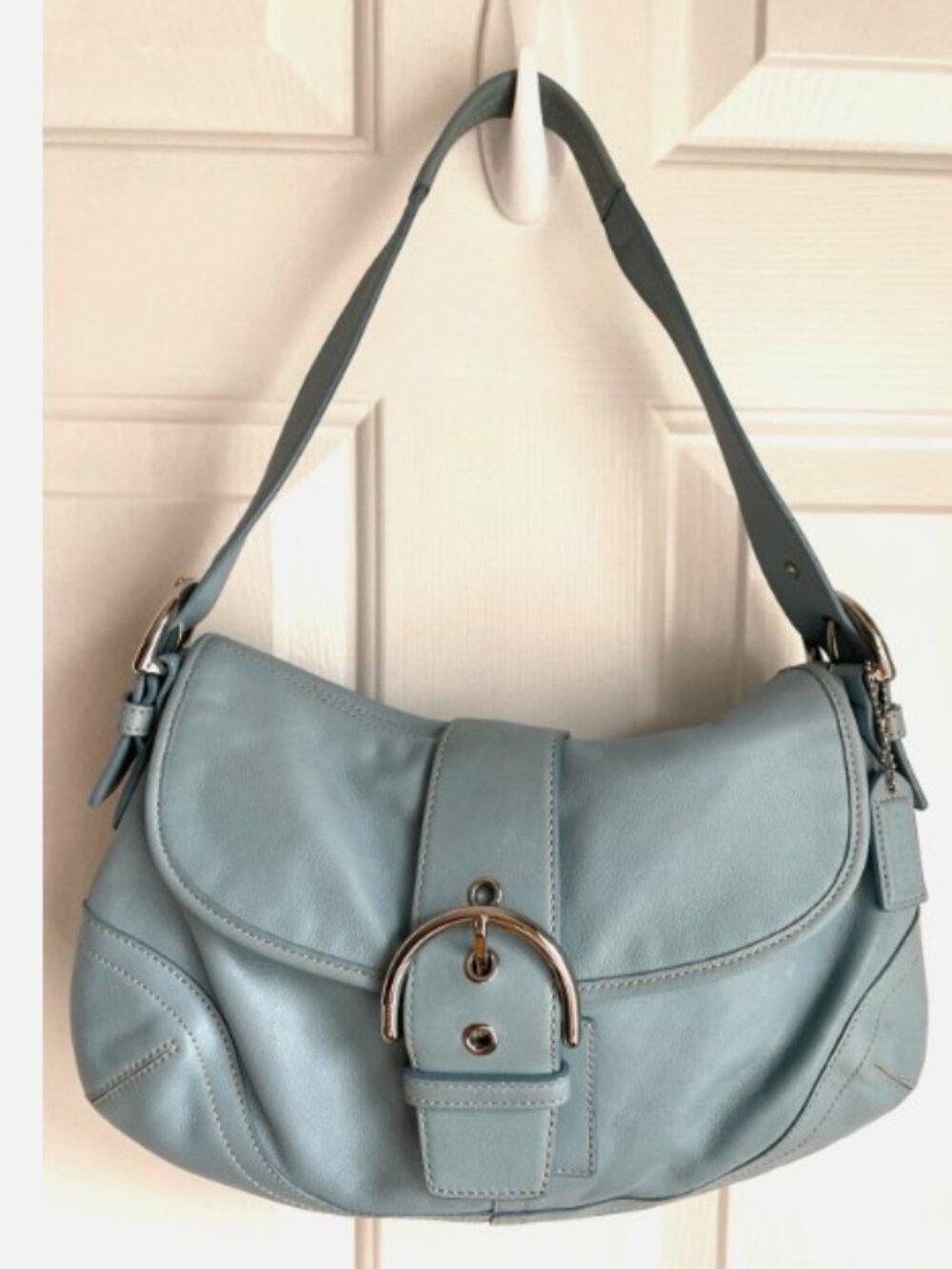 Coach M050-9248 Soho Y2K Perfect Blue Leather CC Canvas Lining Shoulder Bag RARE